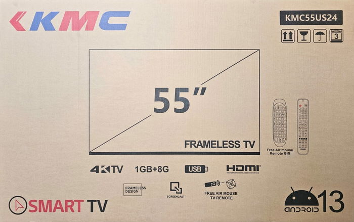 تلفزيون LED سمارت بدون إطار كيه ام سي، 55 بوصة، 4K UHD، ريسيفر مدمج، اندرويد 13، 2 ريموت، KMC55US24 - اسود image 2