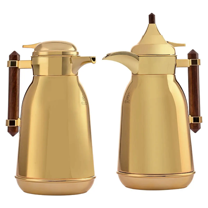 Shahd thermos, golden, with a wooden handle, two pieces image 1