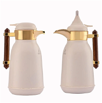 Shahd Thermos, white, gilded line, with two pieces of wooden handle product image